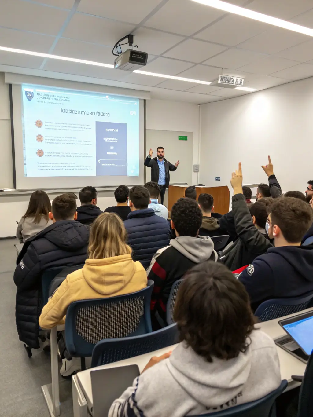 An instructor at Countesszone demonstrating advanced mobile app security techniques to students in a classroom setting.