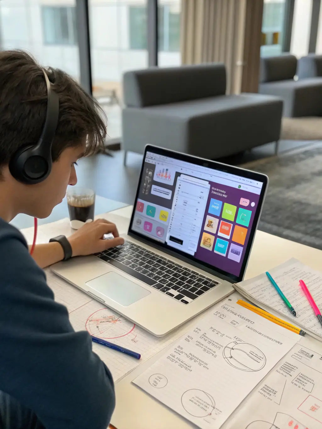 A student working on an iOS app development project on a MacBook at Countesszone, showcasing the use of Swift programming language.